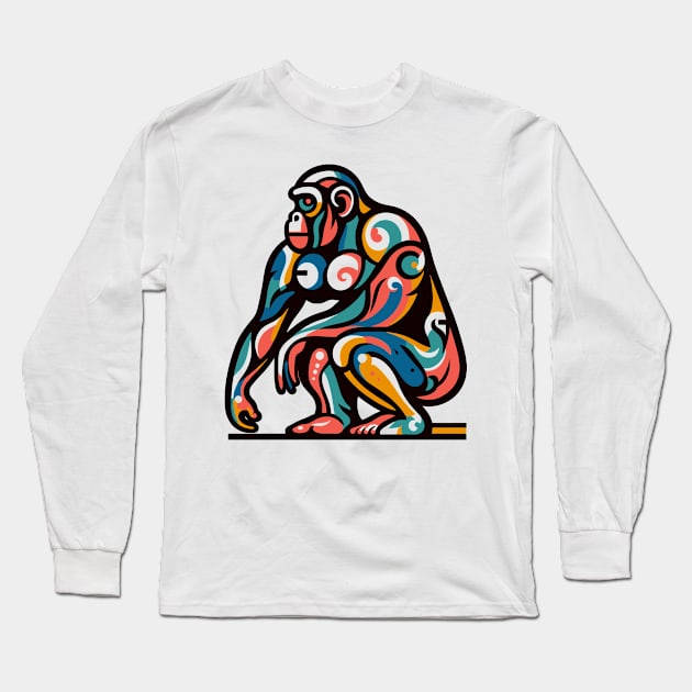 Pop art monkey illustration. cubism illustration of monkey Long Sleeve T-Shirt by gblackid